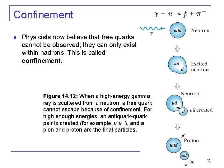 Confinement n Physicists now believe that free quarks cannot be observed; they can only