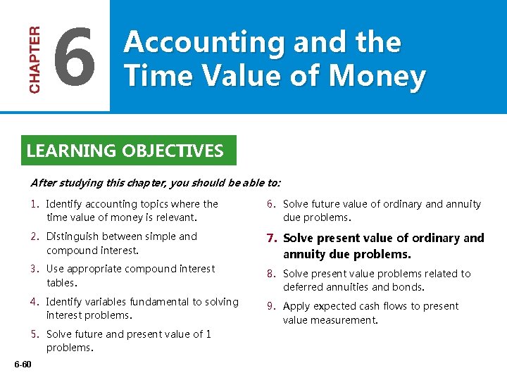 6 Accounting and the Time Value of Money LEARNING OBJECTIVES After studying this chapter,