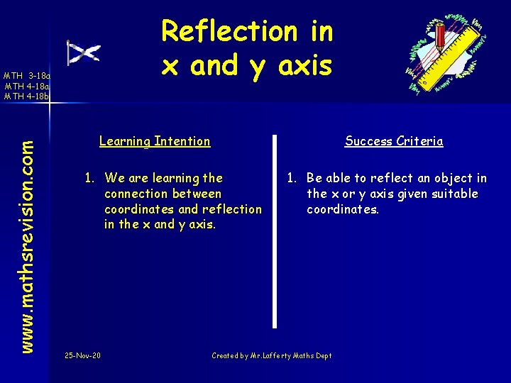 Reflection in x and y axis www. mathsrevision. com MTH 3 -18 a MTH