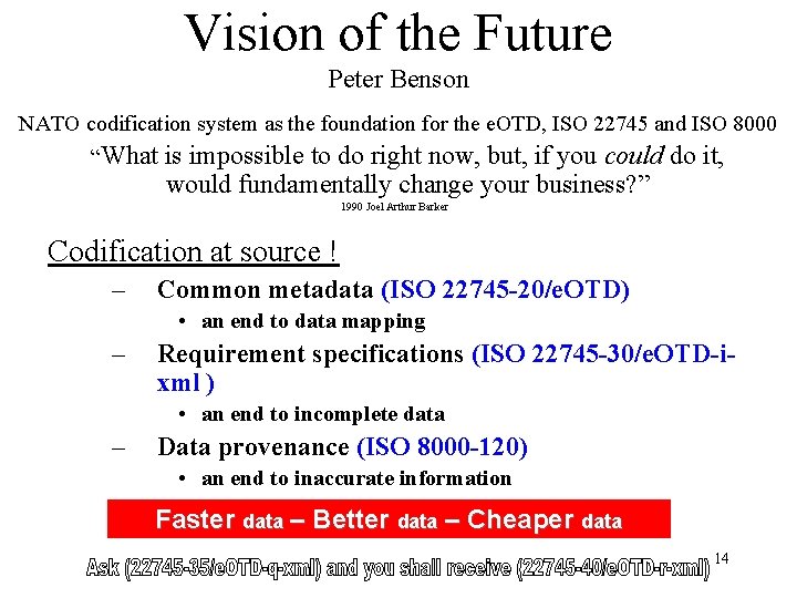 Vision of the Future Peter Benson NATO codification system as the foundation for the