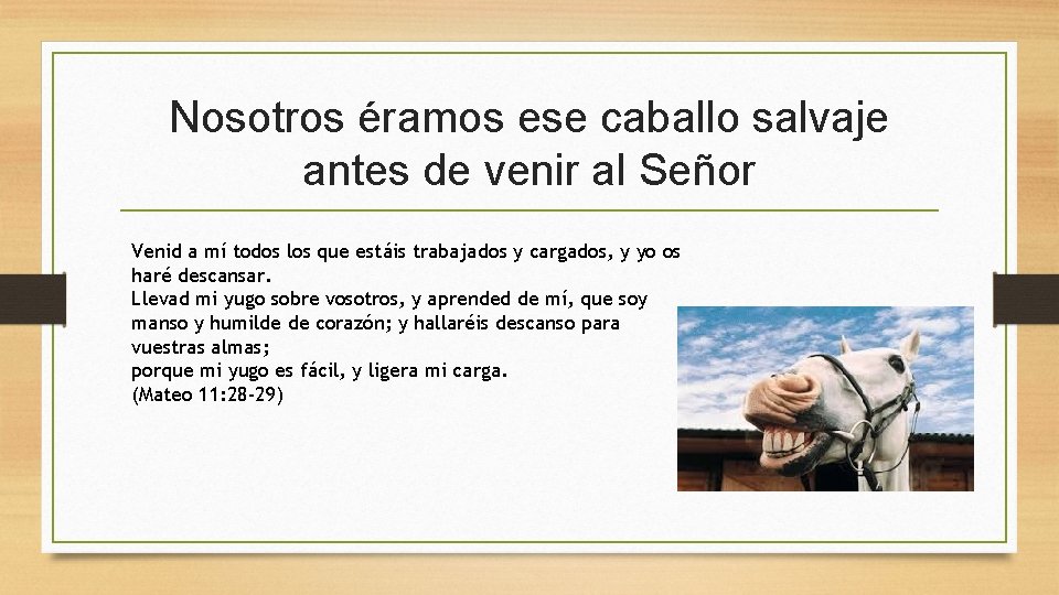 Nosotros éramos ese caballo salvaje antes de venir al Señor Venid a mí todos Nosotros éramos ese caballo salvaje antes de venir al Señor Venid a mí todos