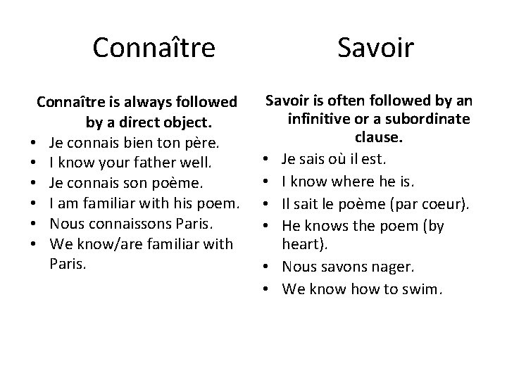 Connaître is always followed by a direct object. • Je connais bien ton père. Connaître is always followed by a direct object. • Je connais bien ton père.