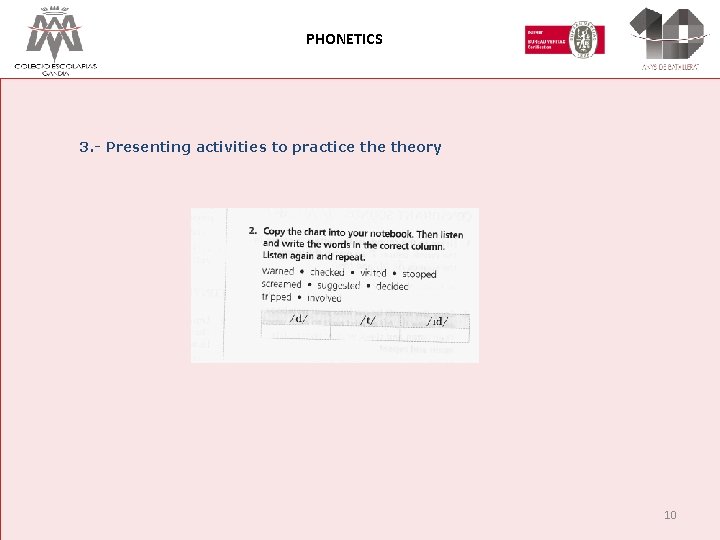 PHONETICS 3. - Presenting activities to practice theory 10 