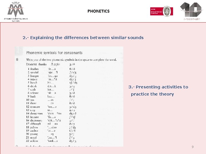 PHONETICS 2. - Explaining the differences between similar sounds 3. - Presenting activities to