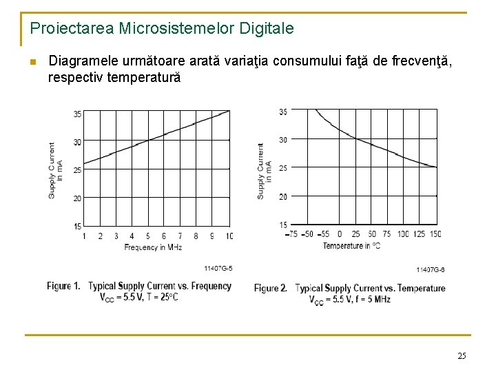 Proiectarea Microsistemelor Digitale n Diagramele următoare arată variaţia consumului faţă de frecvenţă, respectiv temperatură