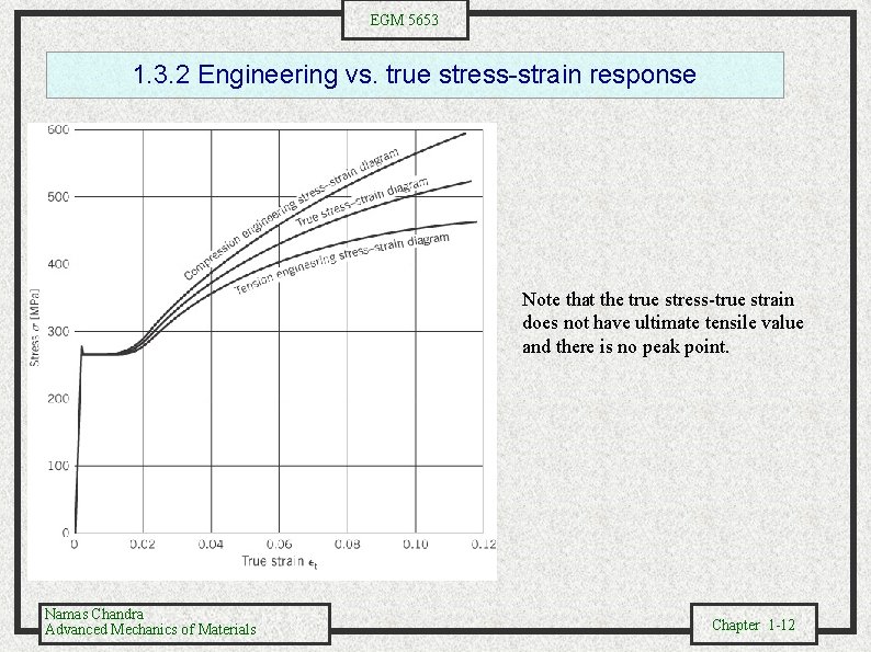 EGM 5653 1. 3. 2 Engineering vs. true stress-strain response Note that the true