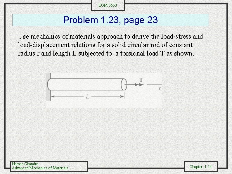 EGM 5653 Problem 1. 23, page 23 Use mechanics of materials approach to derive