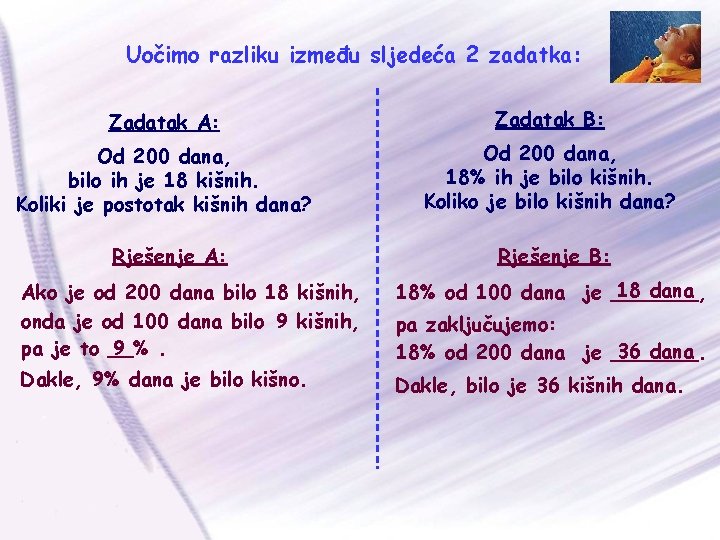 Uočimo razliku između sljedeća 2 zadatka: Zadatak A: Zadatak B: Od 200 dana, bilo