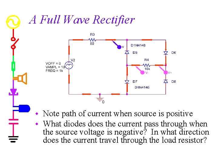 A Full Wave Rectifier w w Note path of current when source is positive