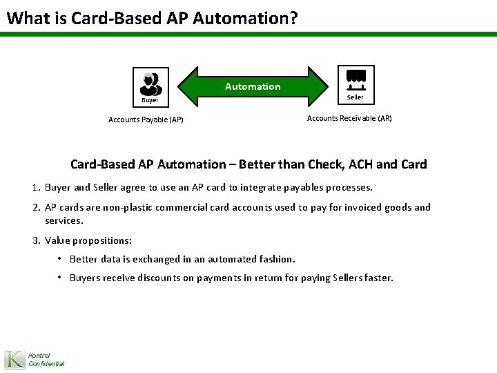 What is Card-Based AP Automation? Automation Buyer Accounts Payable (AP) Seller Accounts Receivable (AR)