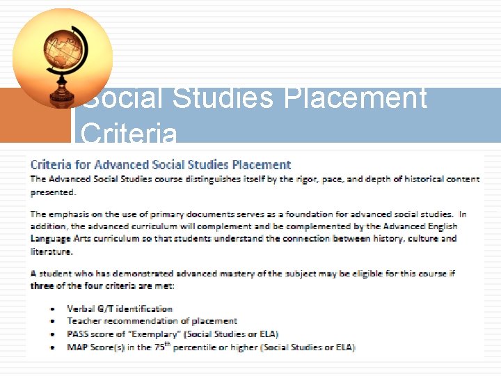 Social Studies Placement Criteria 