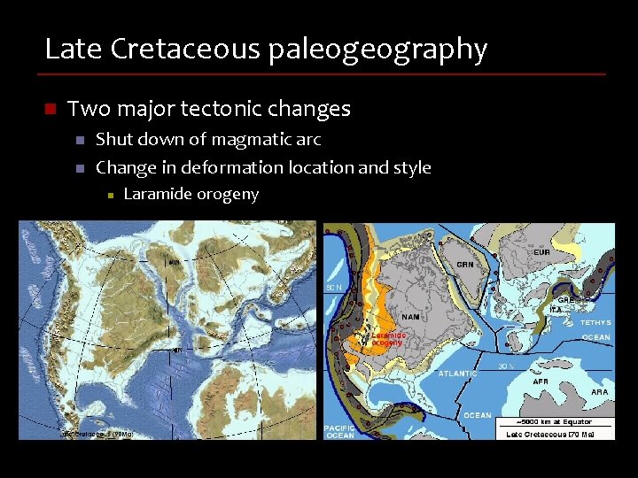 Late Cretaceous paleogeography n Two major tectonic changes n n Shut down of magmatic