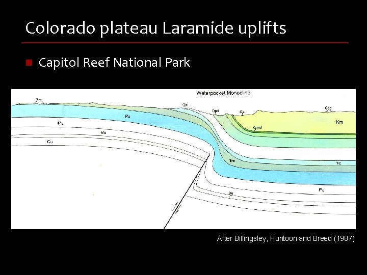 Colorado plateau Laramide uplifts n Capitol Reef National Park After Billingsley, Huntoon and Breed