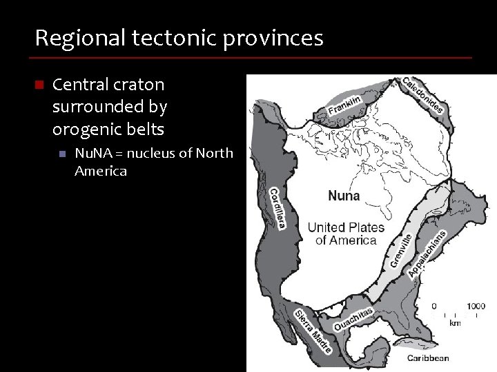 Regional tectonic provinces n Central craton surrounded by orogenic belts n Nu. NA =