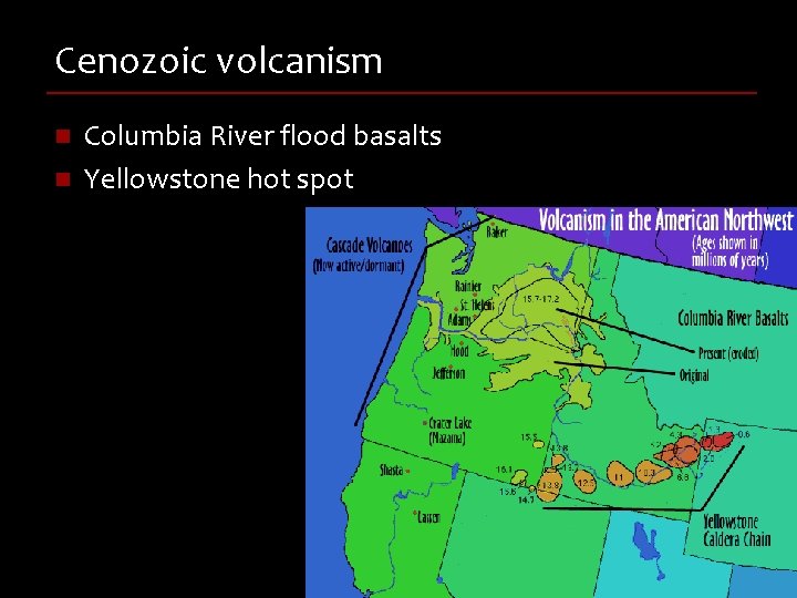 Cenozoic volcanism n n Columbia River flood basalts Yellowstone hot spot 