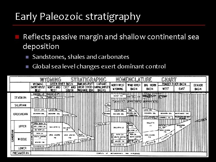 Early Paleozoic stratigraphy n Reflects passive margin and shallow continental sea deposition n n