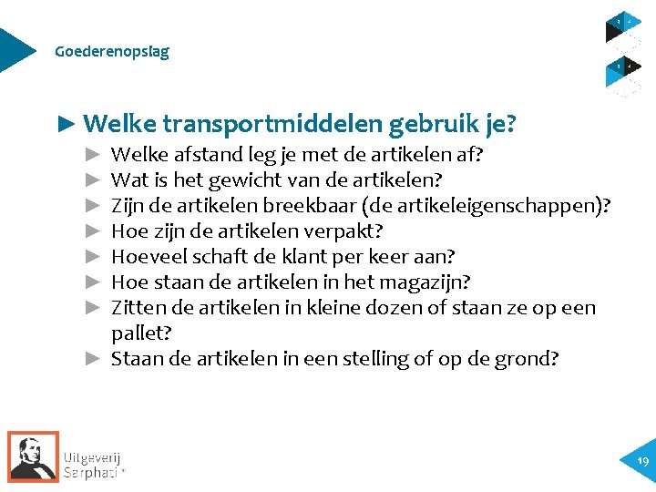 Goederenopslag ► Welke transportmiddelen gebruik je? Welke afstand leg je met de artikelen af?