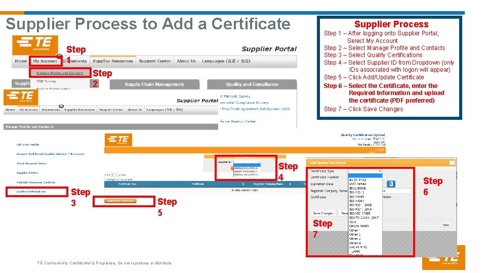 Supplier Process to Add a Certificate Step 1 Step 2 Supplier Process Step 1