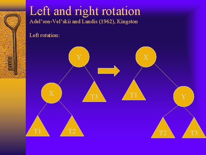 Left and right rotation Adel’son-Vel’skii and Landis (1962), Kingston Left rotation: Y X T