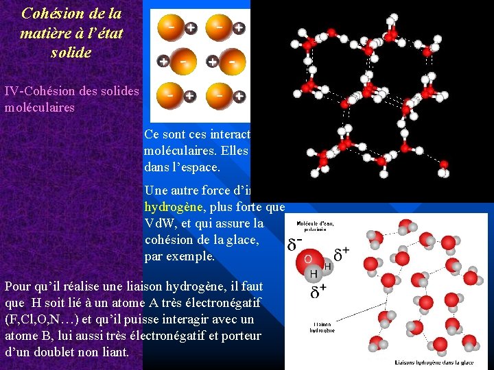 Cohésion de la matière à l’état solide Les interactions de Van der Waals sont