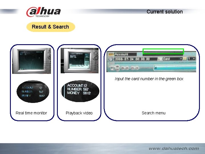 Current solution Result & Search Input the card number in the green box Real