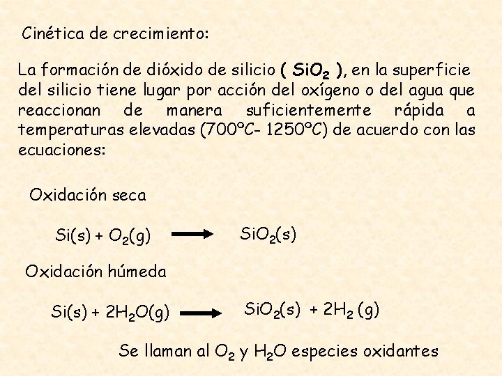 Cinética de crecimiento: La formación de dióxido de silicio ( Si. O 2 ),