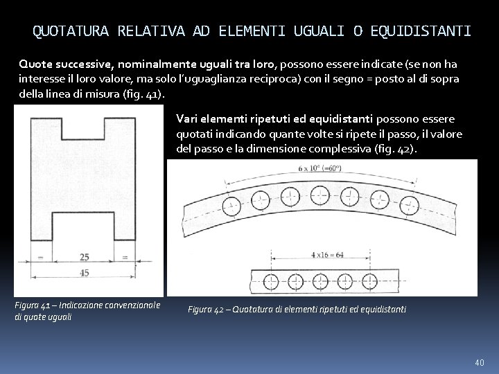 QUOTATURA RELATIVA AD ELEMENTI UGUALI O EQUIDISTANTI Quote successive, nominalmente uguali tra loro, possono