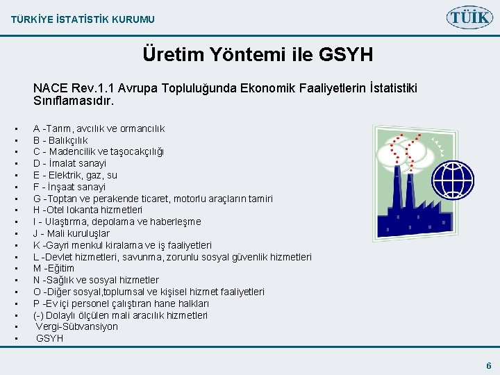 TÜRKİYE İSTATİSTİK KURUMU Üretim Yöntemi ile GSYH NACE Rev. 1. 1 Avrupa Topluluğunda Ekonomik