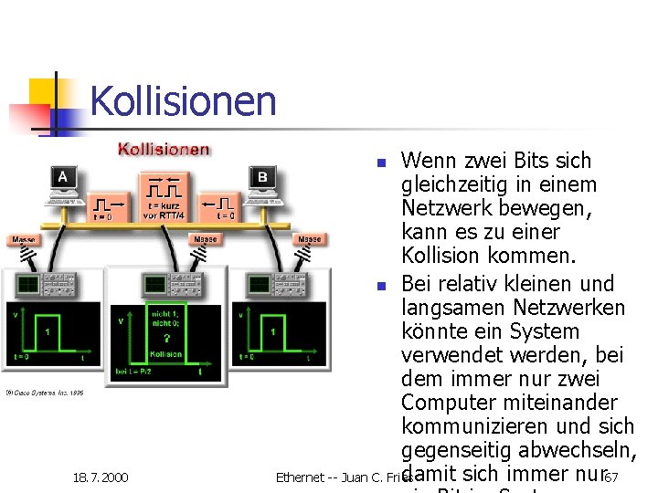 Kollisionen Wenn zwei Bits sich gleichzeitig in einem Netzwerk bewegen, kann es zu einer Kollisionen Wenn zwei Bits sich gleichzeitig in einem Netzwerk bewegen, kann es zu einer