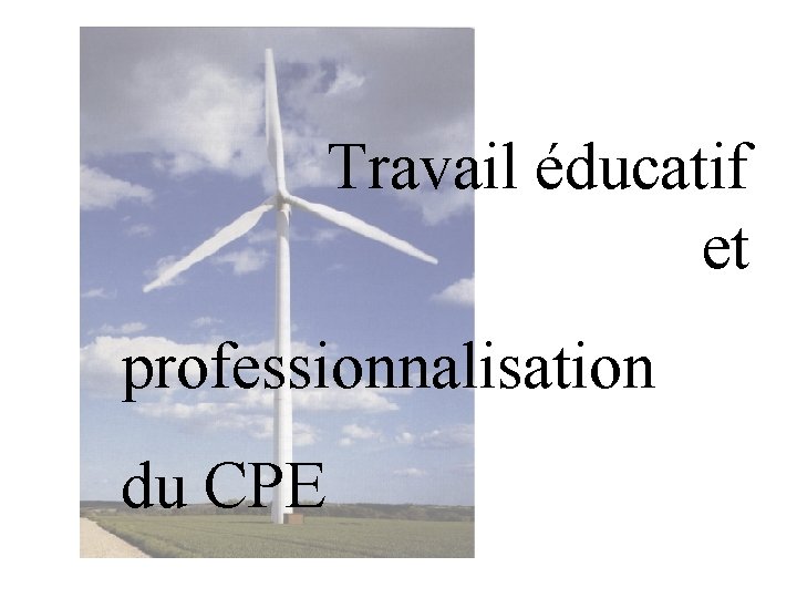 Travail éducatif et professionnalisation du CPE 