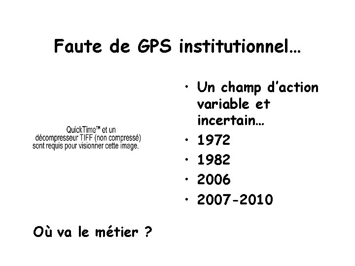 Faute de GPS institutionnel… • Un champ d’action variable et incertain… • 1972 •