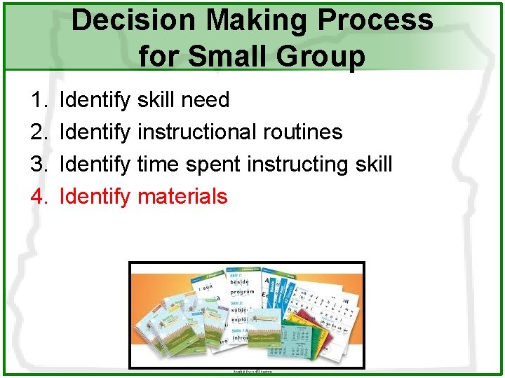 Decision Making Process for Small Group 1. 2. 3. 4. Identify skill need Identify