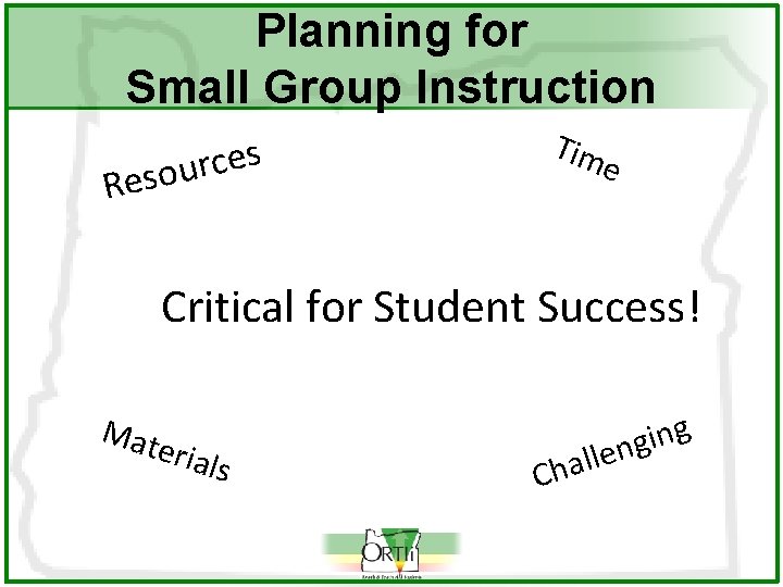 Planning for Small Group Instruction s e c r u so Re Tim e