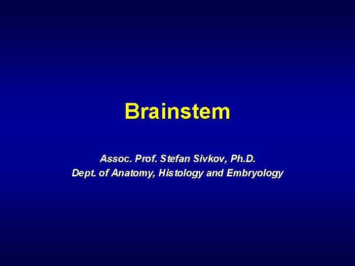 Brainstem Assoc. Prof. Stefan Sivkov, Ph. D. Dept. of Anatomy, Histology and Embryology 