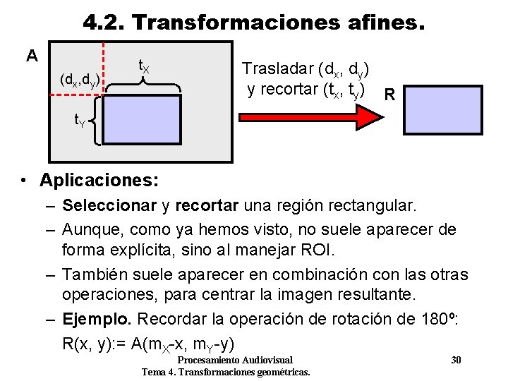 4. 2. Transformaciones afines. A (dx, dy) t. X Trasladar (dx, dy) y recortar 4. 2. Transformaciones afines. A (dx, dy) t. X Trasladar (dx, dy) y recortar
