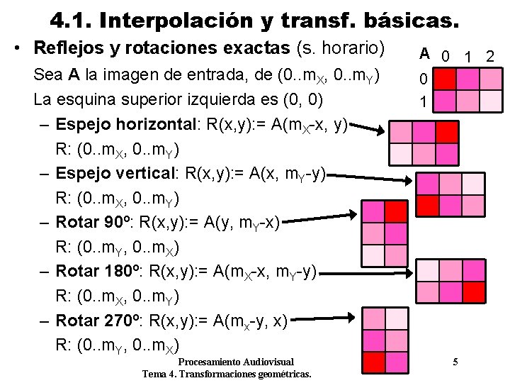 4. 1. Interpolación y transf. básicas. • Reflejos y rotaciones exactas (s. horario) Sea 4. 1. Interpolación y transf. básicas. • Reflejos y rotaciones exactas (s. horario) Sea