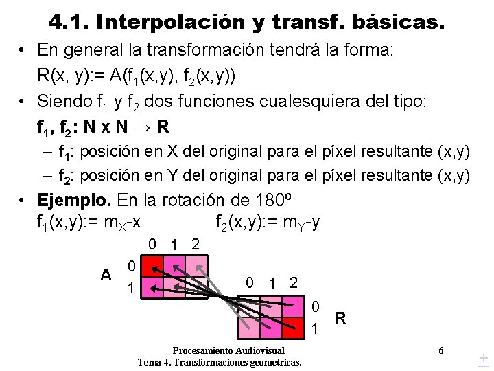 4. 1. Interpolación y transf. básicas. • En general la transformación tendrá la forma: 4. 1. Interpolación y transf. básicas. • En general la transformación tendrá la forma: