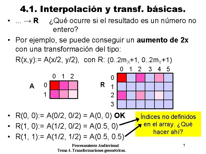4. 1. Interpolación y transf. básicas. • . . . → R ¿Qué ocurre 4. 1. Interpolación y transf. básicas. • . . . → R ¿Qué ocurre