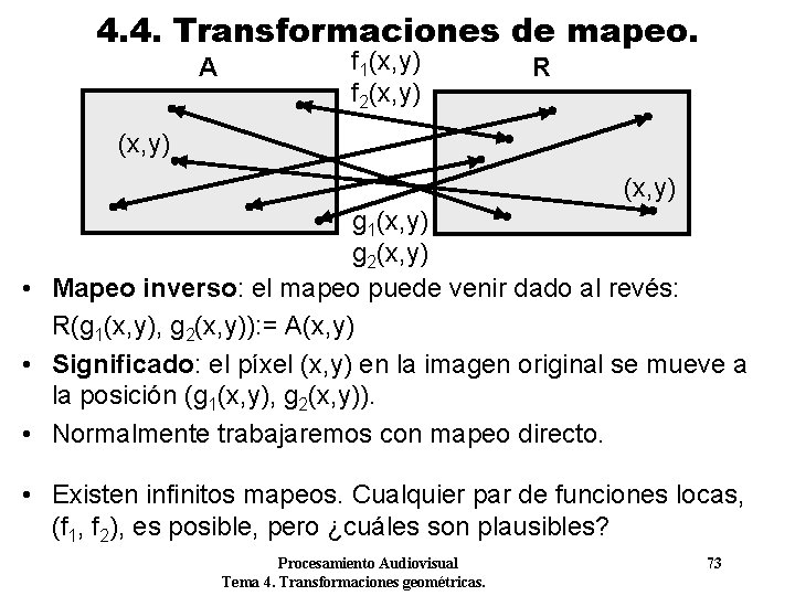 4. 4. Transformaciones de mapeo. A f 1(x, y) f 2(x, y) R (x, 4. 4. Transformaciones de mapeo. A f 1(x, y) f 2(x, y) R (x,
