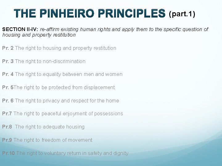 THE PINHEIRO PRINCIPLES (part. 1) SECTION II-IV: re-affirm existing human rights and apply them