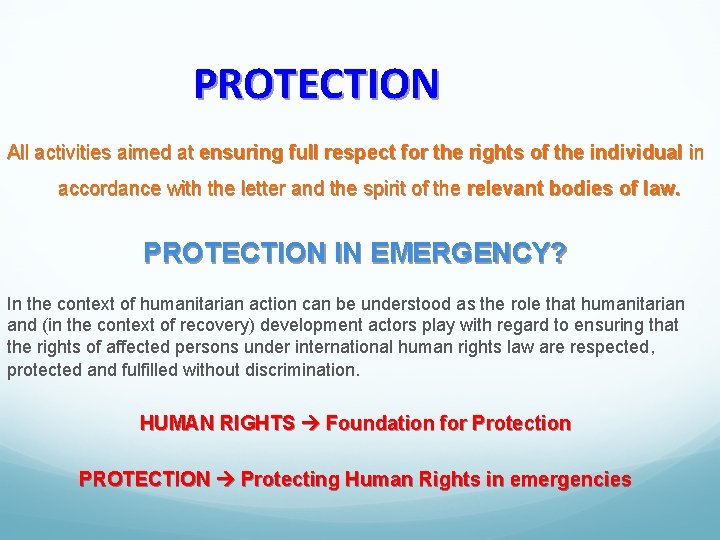 PROTECTION All activities aimed at ensuring full respect for the rights of the individual