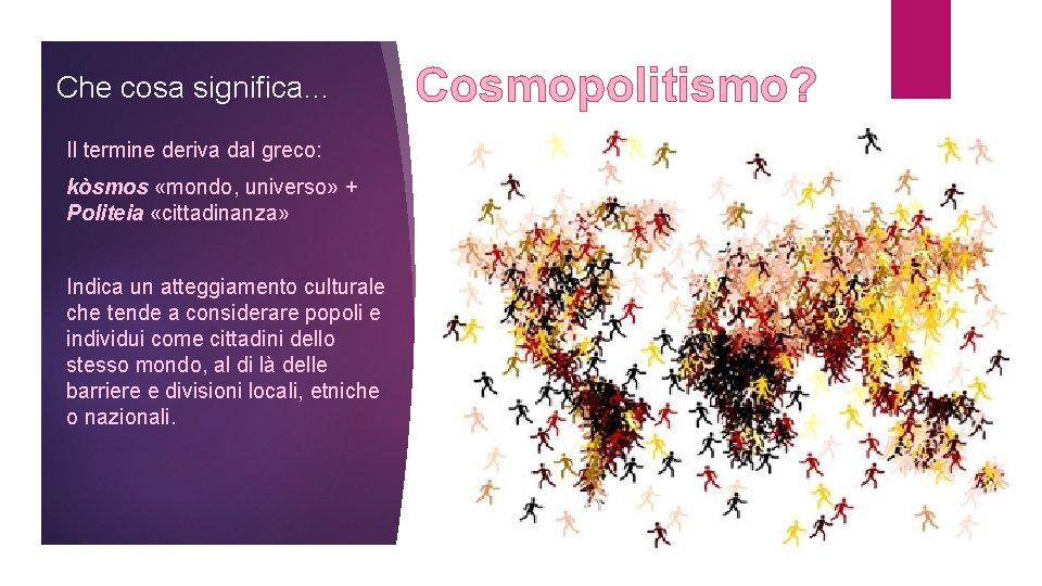 Che cosa significa… Il termine deriva dal greco: kòsmos «mondo, universo» + Politeia «cittadinanza»