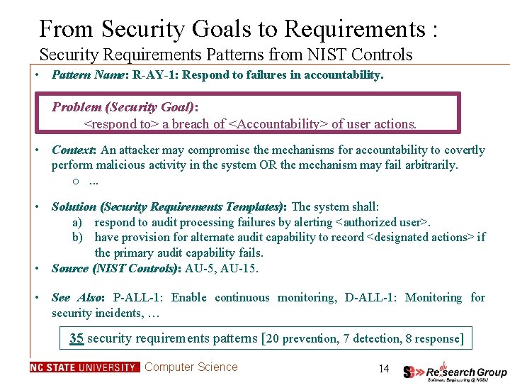 From Security Goals to Requirements : Security Requirements Patterns from NIST Controls • Pattern From Security Goals to Requirements : Security Requirements Patterns from NIST Controls • Pattern