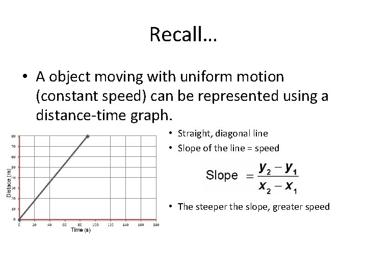 Recall… • A object moving with uniform motion (constant speed) can be represented using