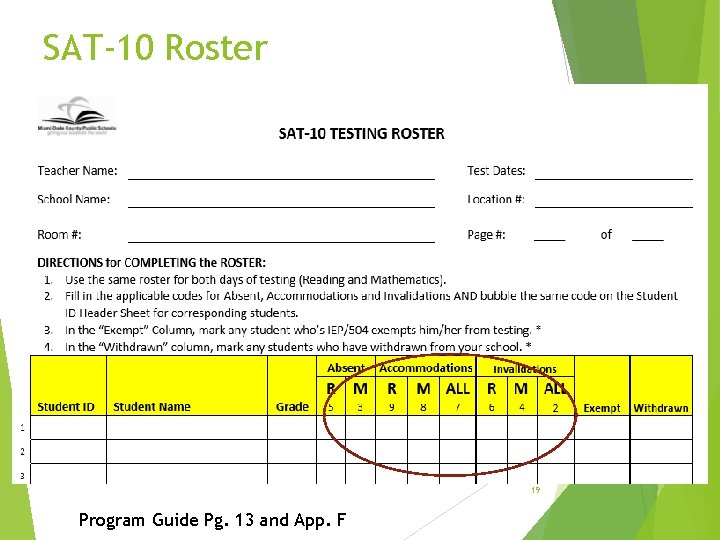 SAT-10 Roster 19 Program Guide Pg. 13 and App. F 