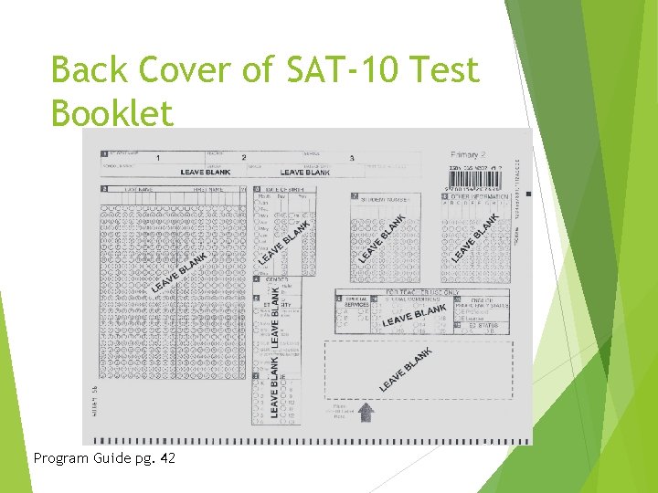 Back Cover of SAT-10 Test Booklet Program Guide pg. 42 24 