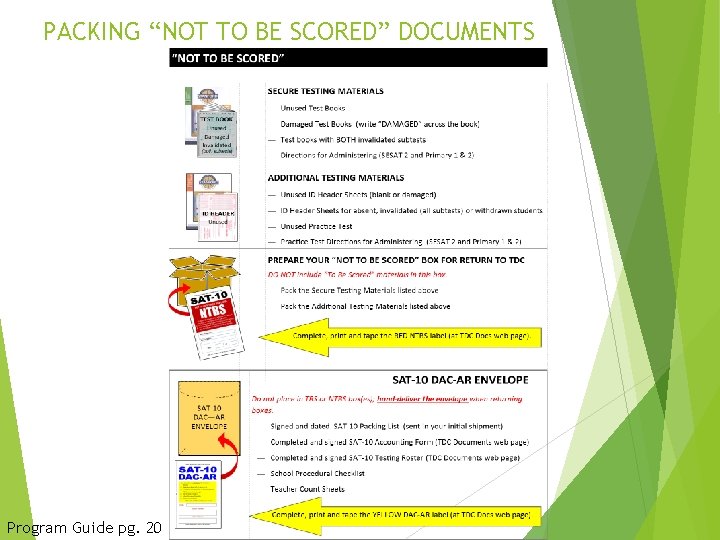 PACKING “NOT TO BE SCORED” DOCUMENTS 29 Program Guide pg. 20 