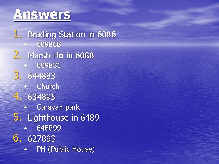 Answers 1. Brading Station in 6086 • 609868 • 609881 • Church • Caravan