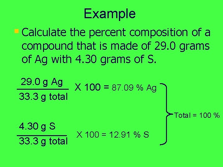 Example § Calculate the percent composition of a compound that is made of 29.