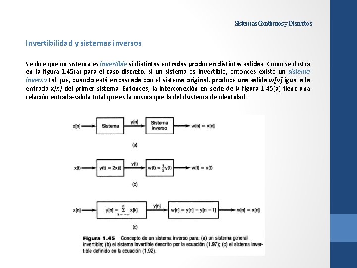 Sistemas Continuos y Discretos Invertibilidad y sistemas inversos Se dice que un sistema es